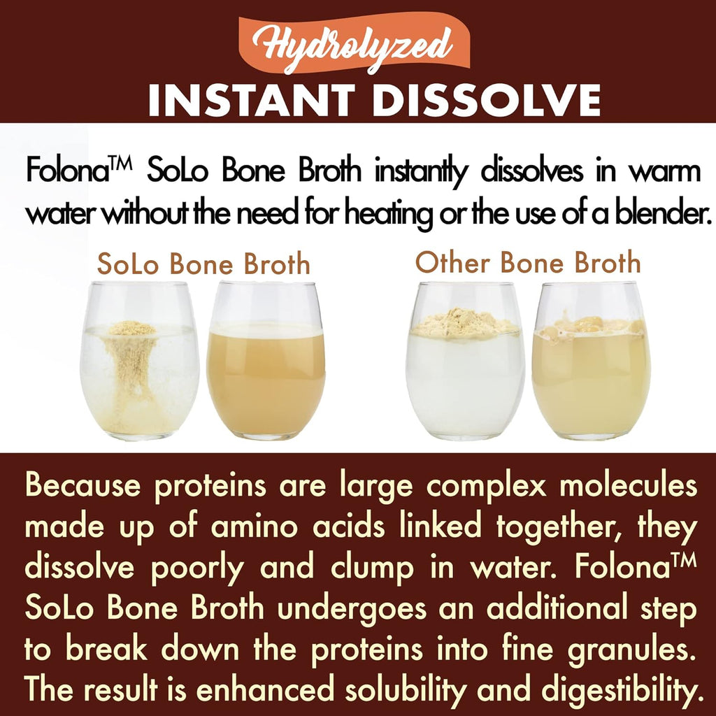 Solo Bone Broth Protein Collagen Powder Low Sodium, 16g Hydrolyzed Collagen Type I & III, for Healthy Skin, Nails, Hair, Joints & Digestion, Grass Fed, 1 lb (Bag - Net Wt. 1 lb. Powder)