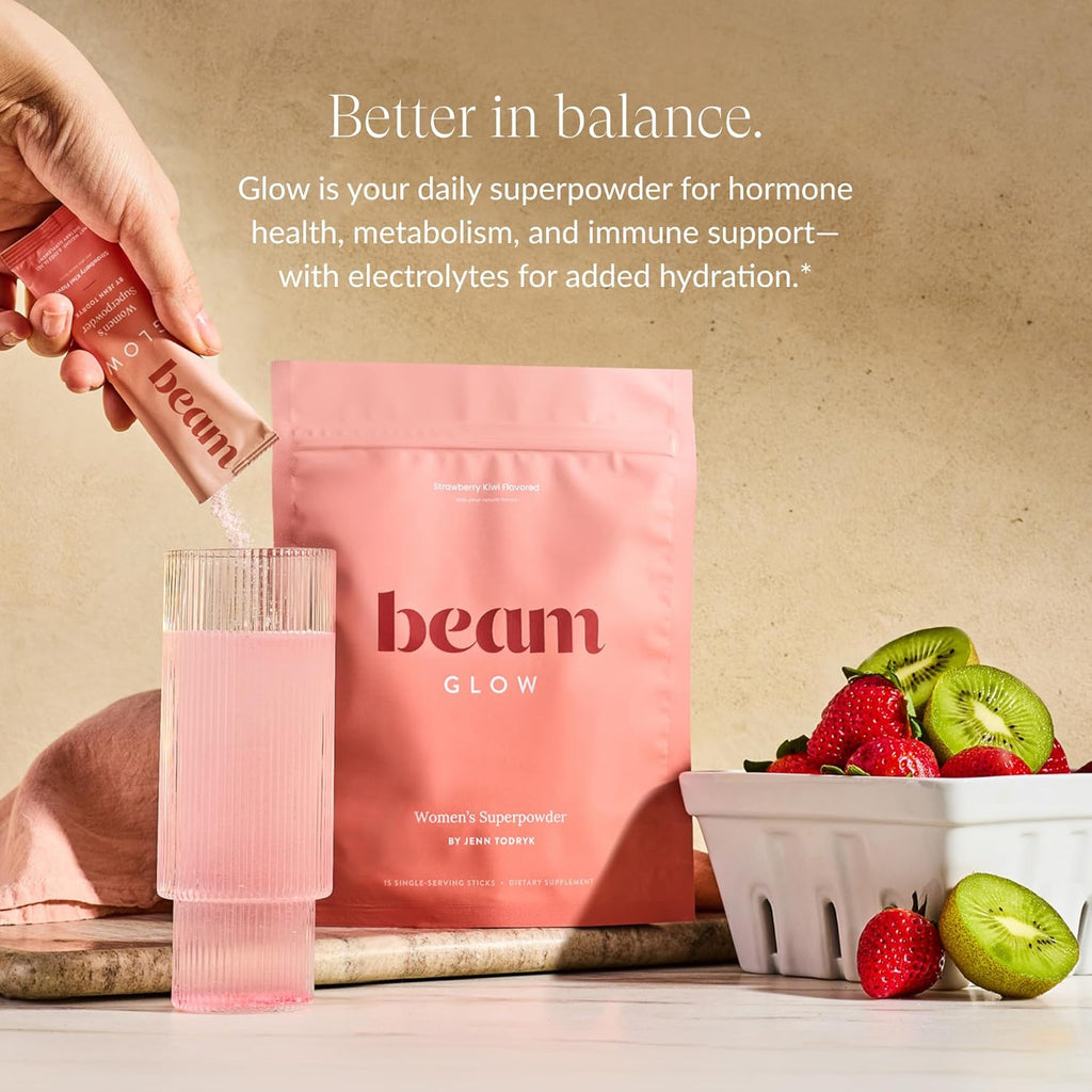 Beam Glow, Hormone Balance for Women, Cortisol Support for Women, Thyroid Support Powder with Selenium, Bromelain and Chasteberry, PMS Relief, Hair Skin & Nails, Health and Wellness Gift, 15 Servings