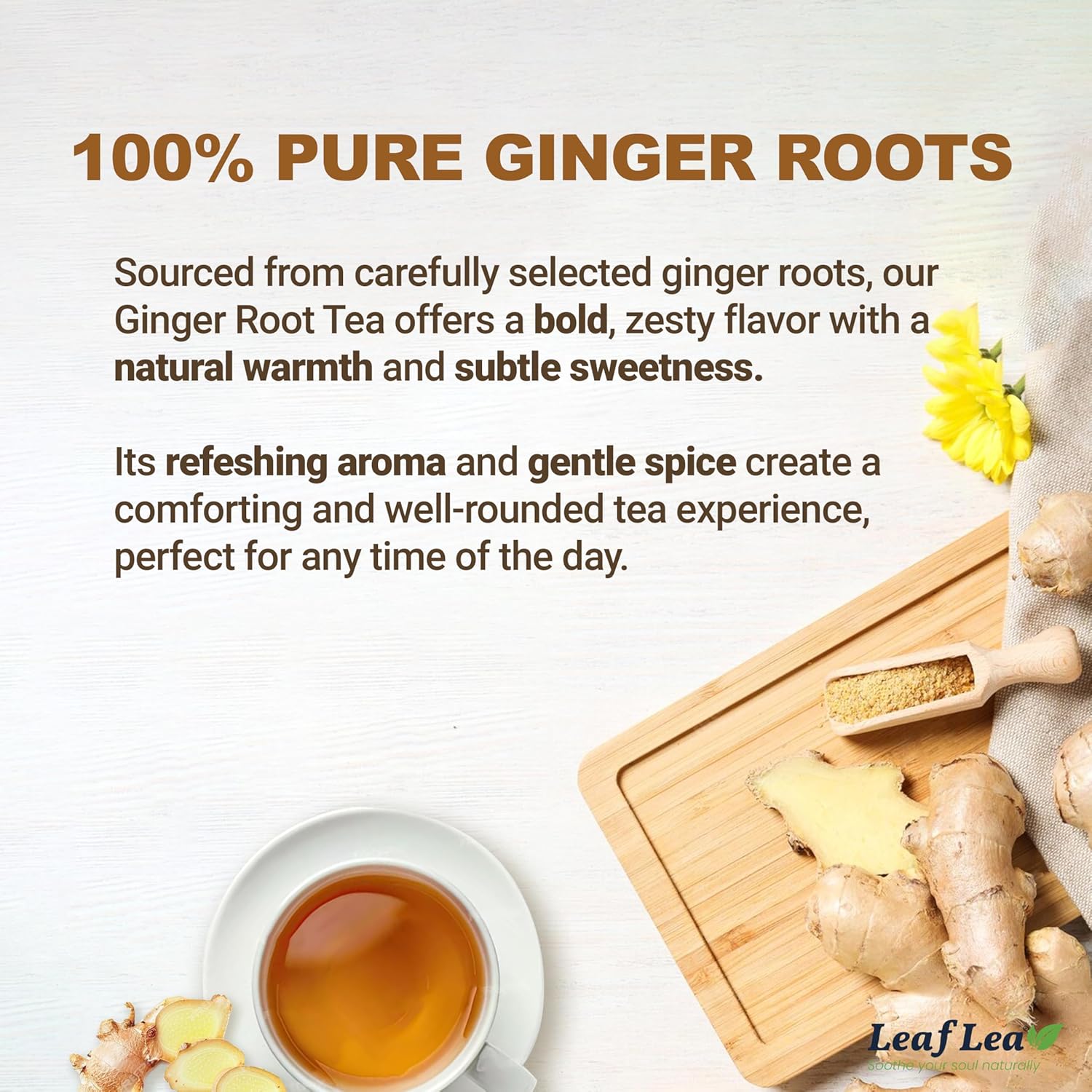 LeafLea 160 Ginger Tea Bags, Pure Ginger Root Herbal Tea, Spicy & Comforting, Supports Digestion & Immune Health, Caffeine Free, Sugar Free, Non-GMO, Vegan, Individually Wrapped for Freshness