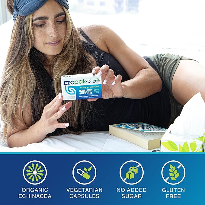 EZC Pak 5-Day Immune System Booster with Echinacea, Vitamin C, Zinc & Vitamin D - Tapered Immune Support Supplement for Adults - Supports Immunity, Easy Travel-Size Supplement Pack - (Pack of 2)