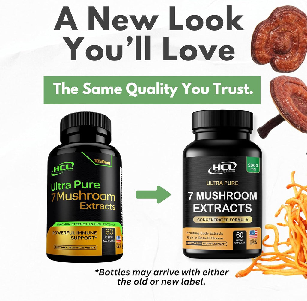 Mushroom Supplement Extracts of Lions Mane Cordyceps Chaga Reishi Turkey Tail Maitake Shiitake Capsules - Natural Vitamins Minerals Antioxidants Supplement - Made in The USA