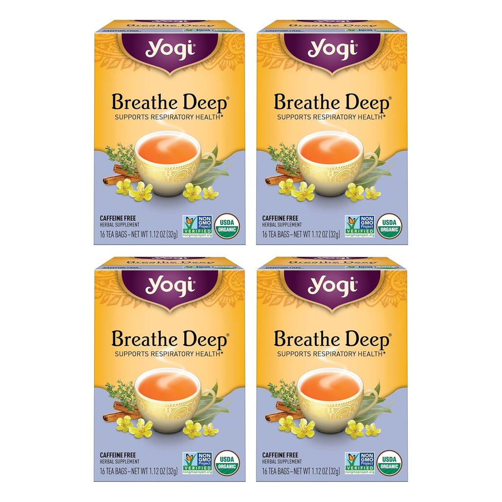 Yogi Tea Breathe Deep Tea - 16 Tea Bags per Pack (4 Packs) - Organic Respiratory Tea - Supports Respiratory Health - Includes Licorice Root, Eucalyptus Leaf, Ginger Root & Cinnamon Bark