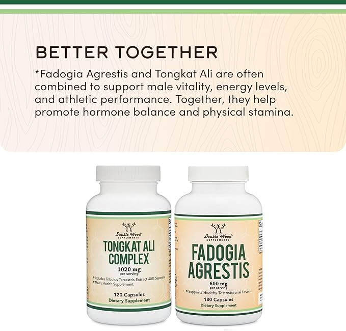 Fadogia Agrestis 600mg Per Serving (180 Capsules) Powerful Extract to Support Athletic Performance (Third Party Tested, Non-GMO, Vegan, Gluten Free) by Double Wood