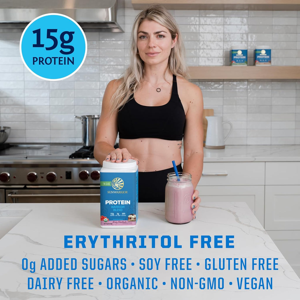 Sunwarrior Vegan Organic Protein Powder Plant-Based | BCAA Amino Acids Hemp Seed Soy Free Dairy Free Gluten Free Synthetic Free Non-GMO | Berry 30 Servings | Warrior Blend
