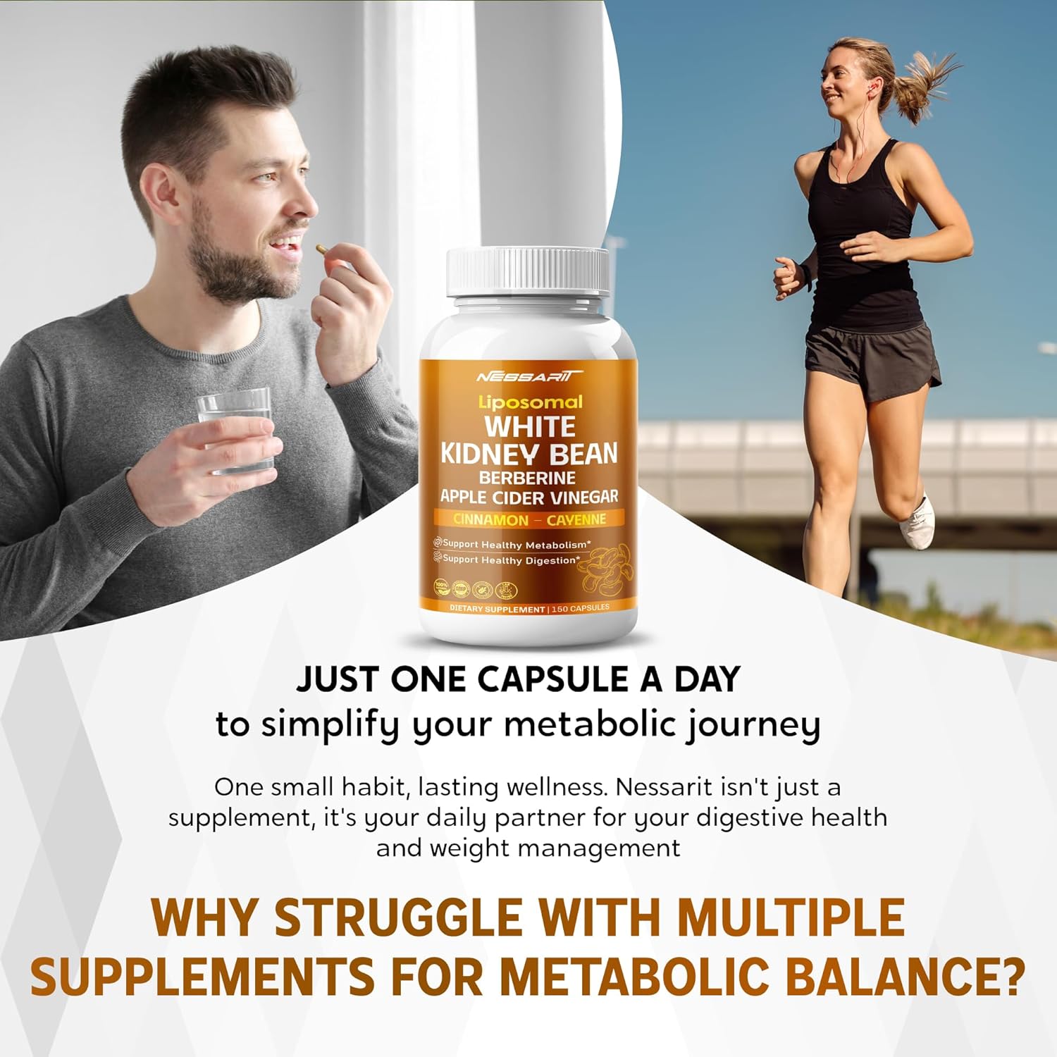 White Kidney Bean, Berberine, Apple Cider Vinegar, Cinnamon & Cayenne – Support Metabolism & Healthy Digestion – 150 Capsules