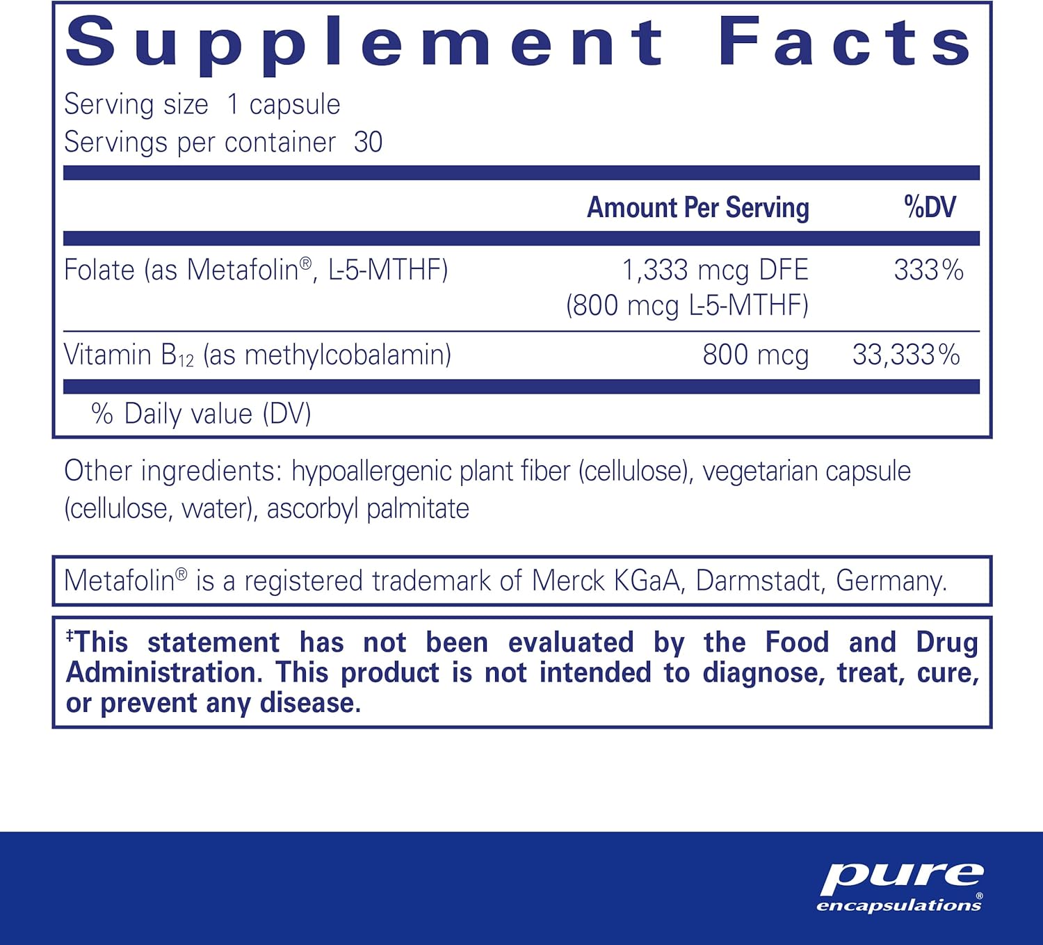 Pure Encapsulations B12 Folate - Energy Supplement to Support Nerves, Energy Metabolism & Cognitive Support* - with Vitamin B Folate as Metafolin - 30 Capsules