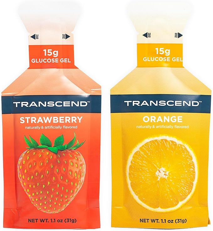 Transcend Foods Strawberry + Orange Gels (1.1 oz, Pack of 38) Fast-Acting Carb Gel Strawberry and Orange Flavor – Caffeine Free, Gluten Free