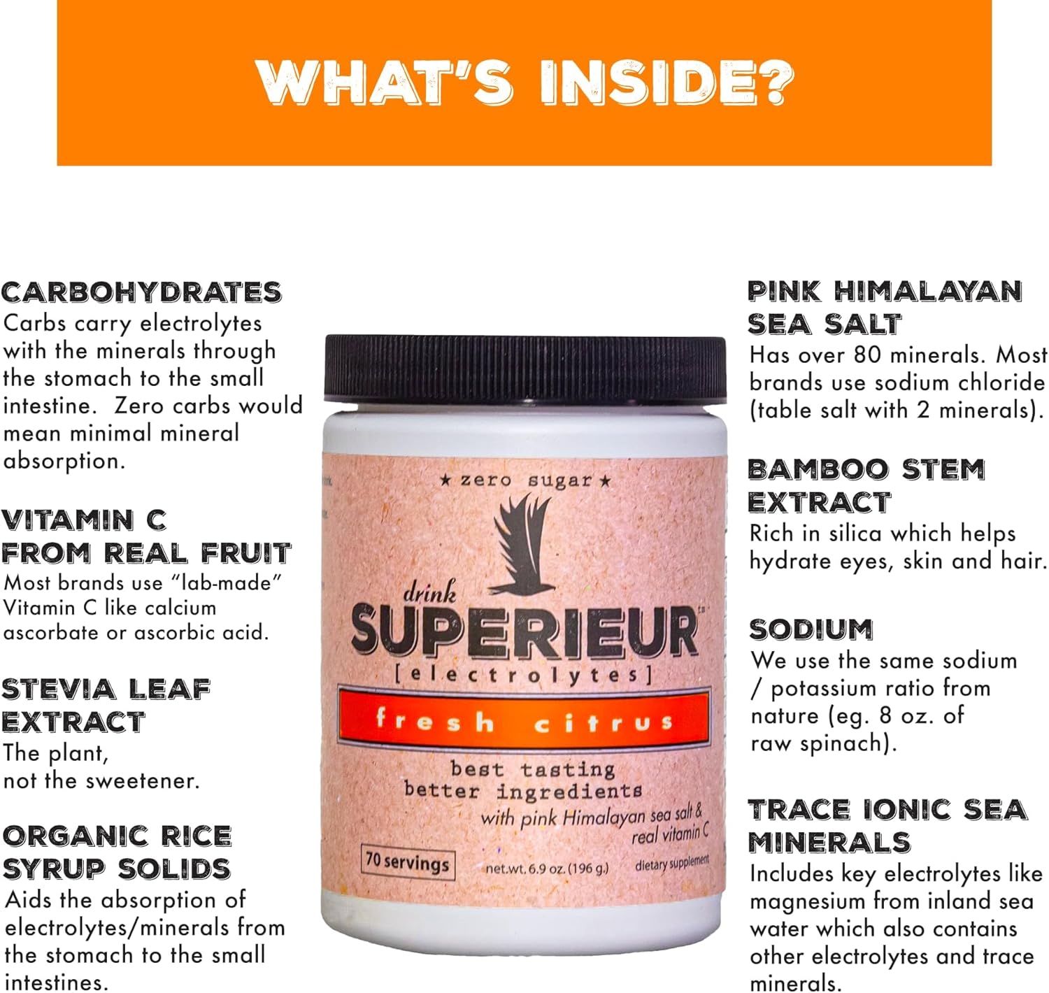 Superieur Electrolyte Powder Packets - Vegan Electrolyte Hydration Powder w/Sea Minerals - Keto Friendly, Non-GMO, Zero Sugar Electrolyte Supplement - Healthy Sports Drink - Citrus (14 Packets)