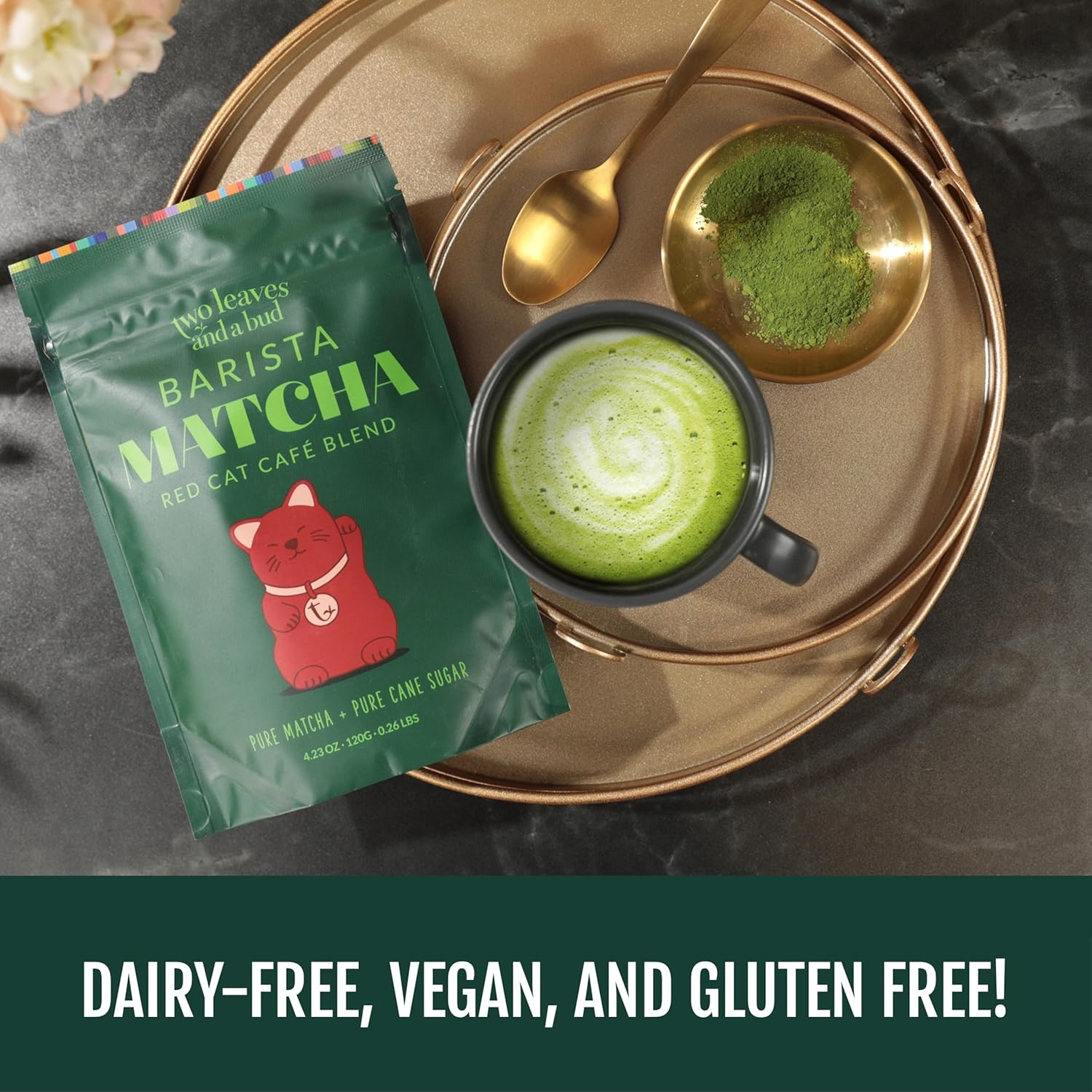 Two Leaves and a Bud Barista Matcha Sweetened Latte Blend (8 Servings), Japanese Matcha Green Tea Powder, 1 Resealable Bag, 120g (4.23oz)