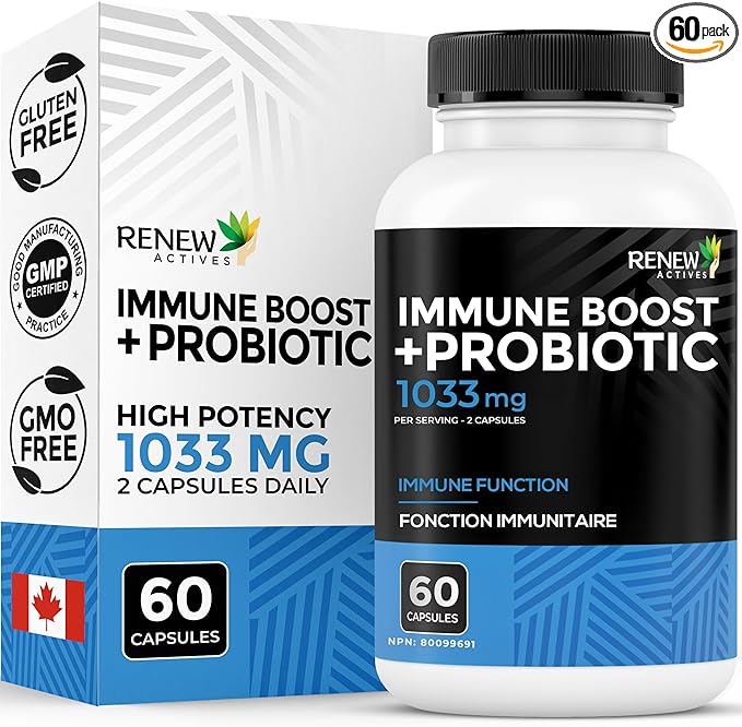 RENEW ACTIVES Antioxidant – Elderberry, Probiotics, Zinc, Vitamin C & Organic Turmeric 700MG per 2 Capsules – For Immune Function, Collagen Formation, & Overall Wellness – Made in Canada - 60 Capsules