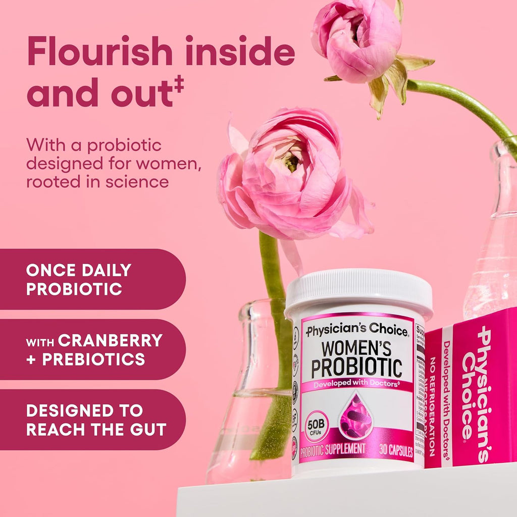 Physician's Choice Probiotics for Women - PH Balance, Digestive, UT, & Feminine Health - 50 Billion CFU - 6 Unique Strains for Women - Organic Prebiotics, Cranberry Extract+ - Womens Probiotic - 84 CT