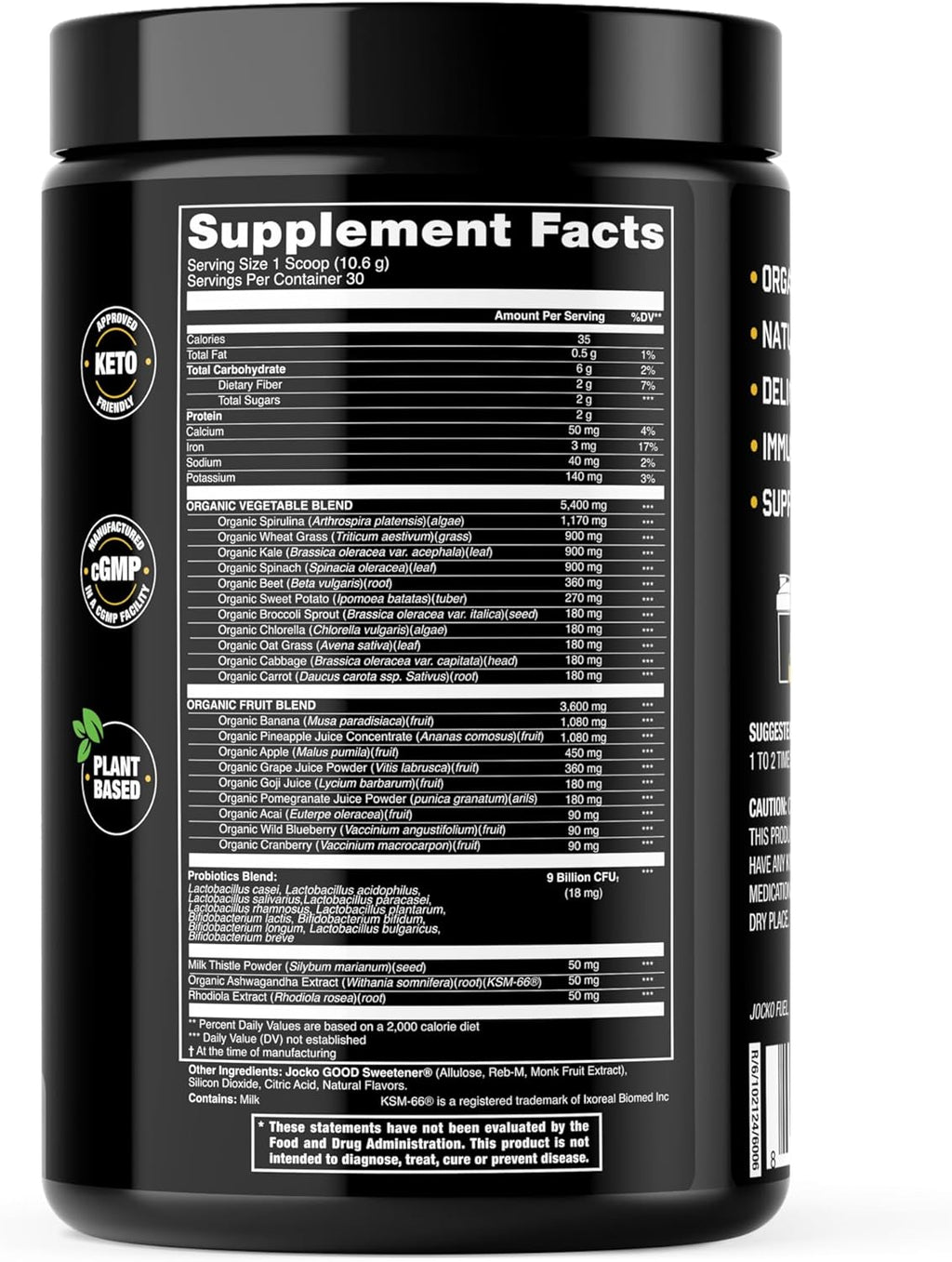 Jocko Fuel Daily Greens Powder - Premium Organic Greens Superfood Powder for Gut Health, Digestion, Bloating, Immune Support with Spirulina, Chlorella, Digestive Enzymes, & Probiotics - 30 Servings