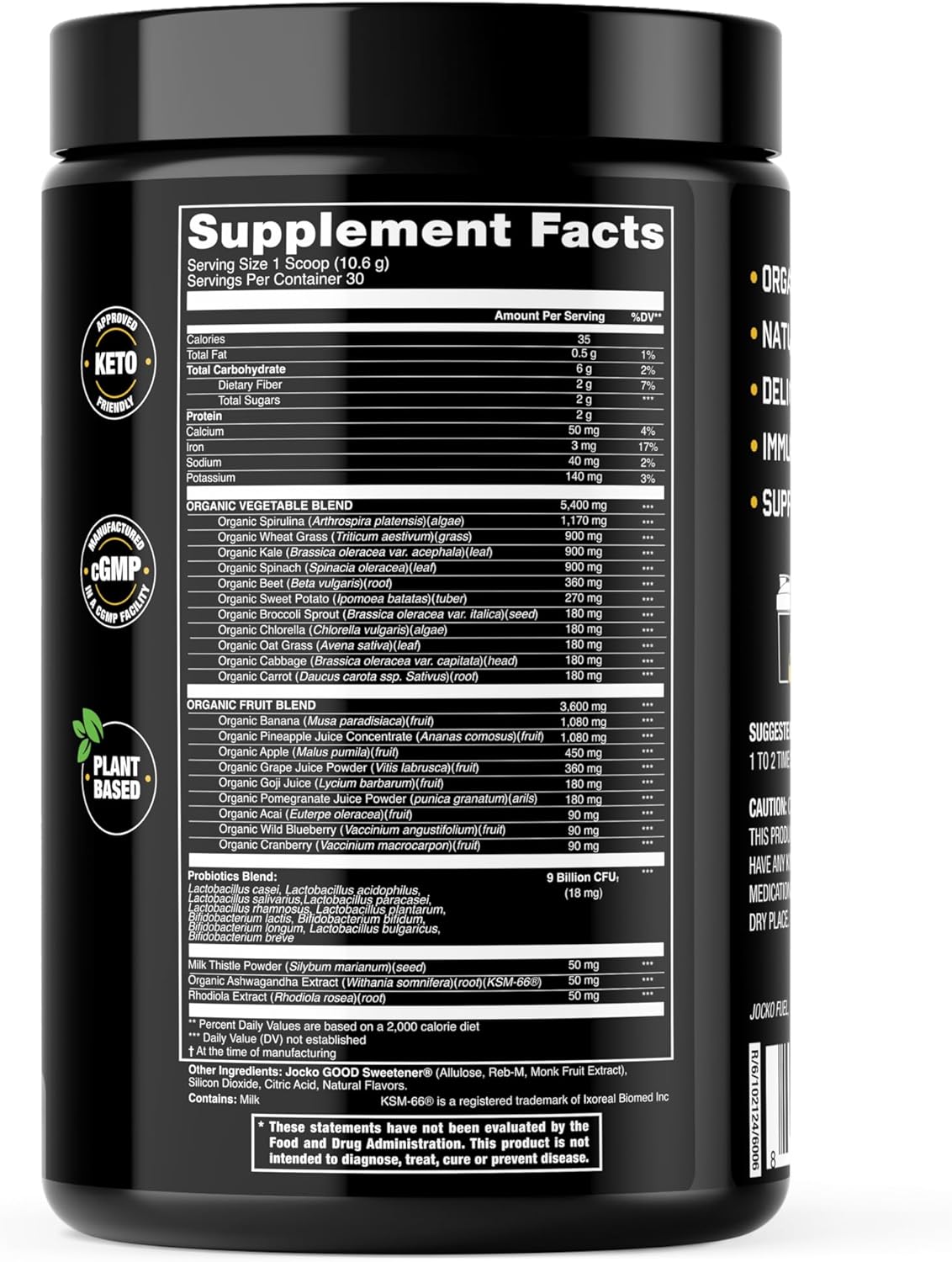 Jocko Fuel Daily Greens Powder - Premium Organic Greens Superfood Powder for Gut Health, Digestion, Bloating, Immune Support with Spirulina, Chlorella, Digestive Enzymes, & Probiotics - 30 Servings
