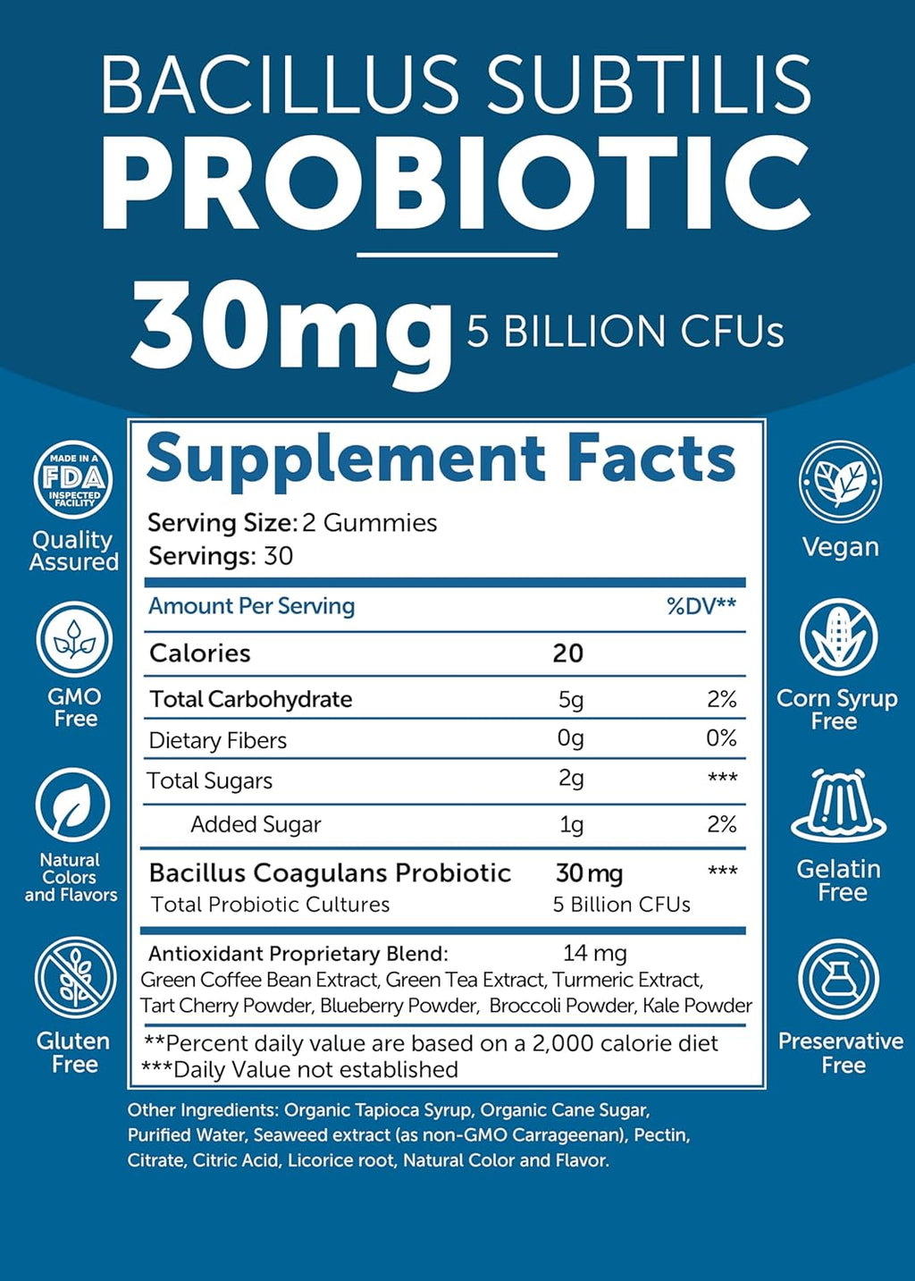 Lunakai USA Made Probiotic Gummies - 5 Billion CFUs, Vegan, Non-GMO, Gluten-Free - Digestive & Immune Support for Women & Men - 60 Chewable Gummies
