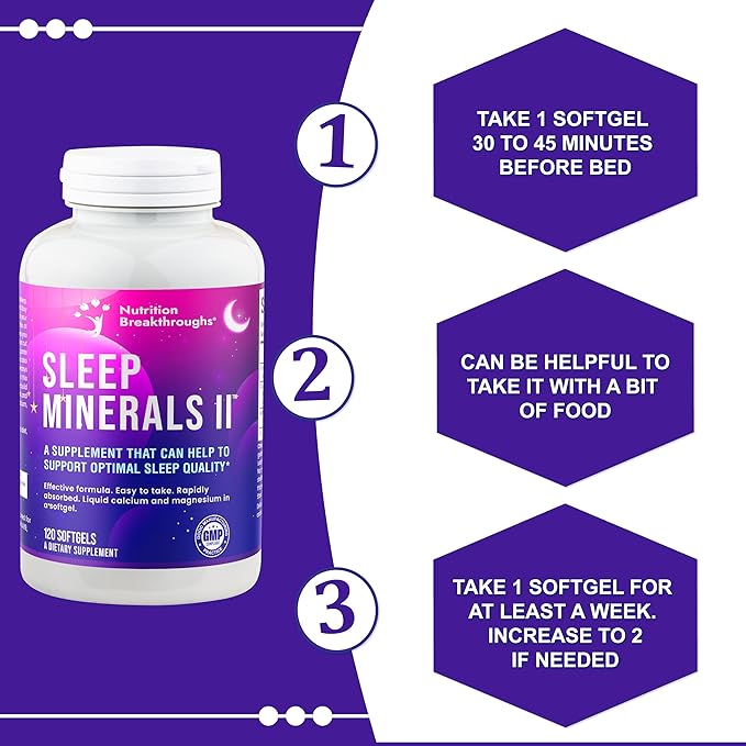 Nutrition Breakthroughs Sleep Minerals II - Sleep Supplement, Magnesium Sleep Aids for Adults & Good for All Ages, Sleep Well Without Melatonin, with Calcium, Vitamin D & Zinc, 120 Softgels