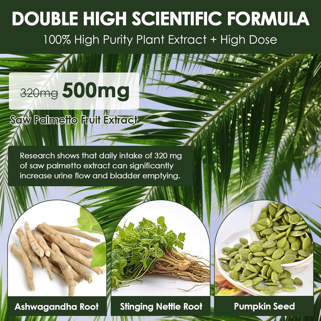 Organic Saw Palmetto - Prostate Health Supplements for Men with Ashwagandha Root, Stinging Nettle, Pumpkin Seed, Prostate Defend Propnietary Blend, DHT Blocker, 120 Count
