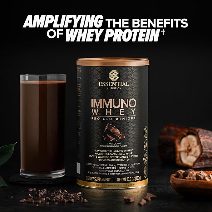 Essential Nutrition Immuno Whey - Isolate & Hydrolyzed Whey Protein Powder with Added Amino Acids to Support Glutathione Production - Beta Glucan - Chocolate - 16.9 oz (15 Servings)