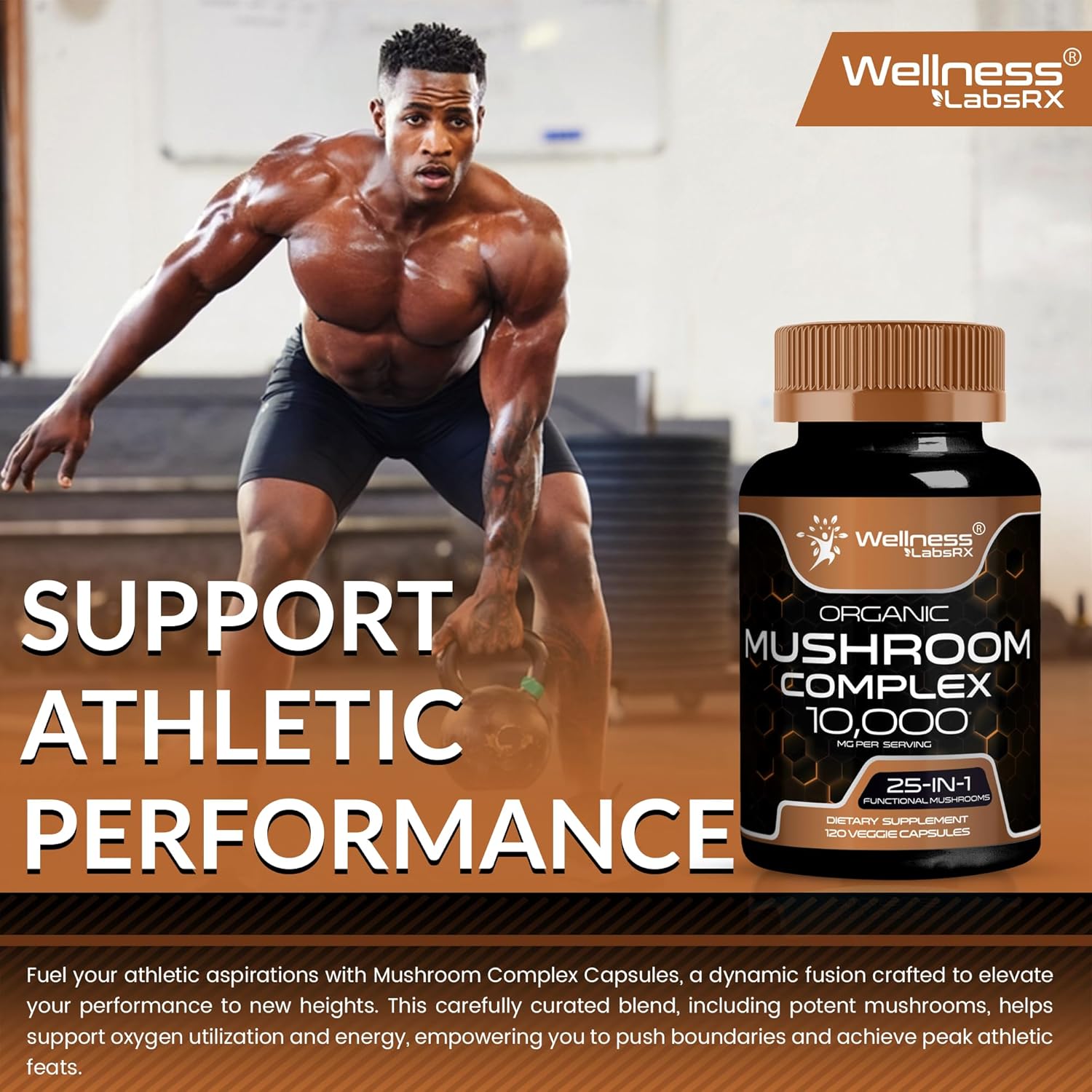 WELLNESS LABSRX Mushroom Supplement Capsules 10:1 Extract, Mushroom Complex Capsules 1000mg, Lions Mane Supplement with Turkey Tail, Cordyceps, Reishi - 120 Count