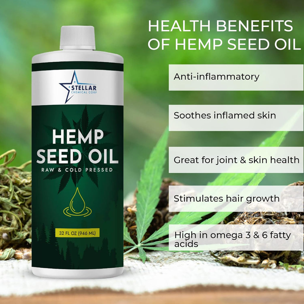 Stellar Chemical - Organic Cold-Pressed Unrefined Raw Hemp Seed Oil - Vegan - NON GMO -Gluten Free - Gluten Free - Keto -Rich in Omega 3 & 6 Fatty Acids (1 Gallon)