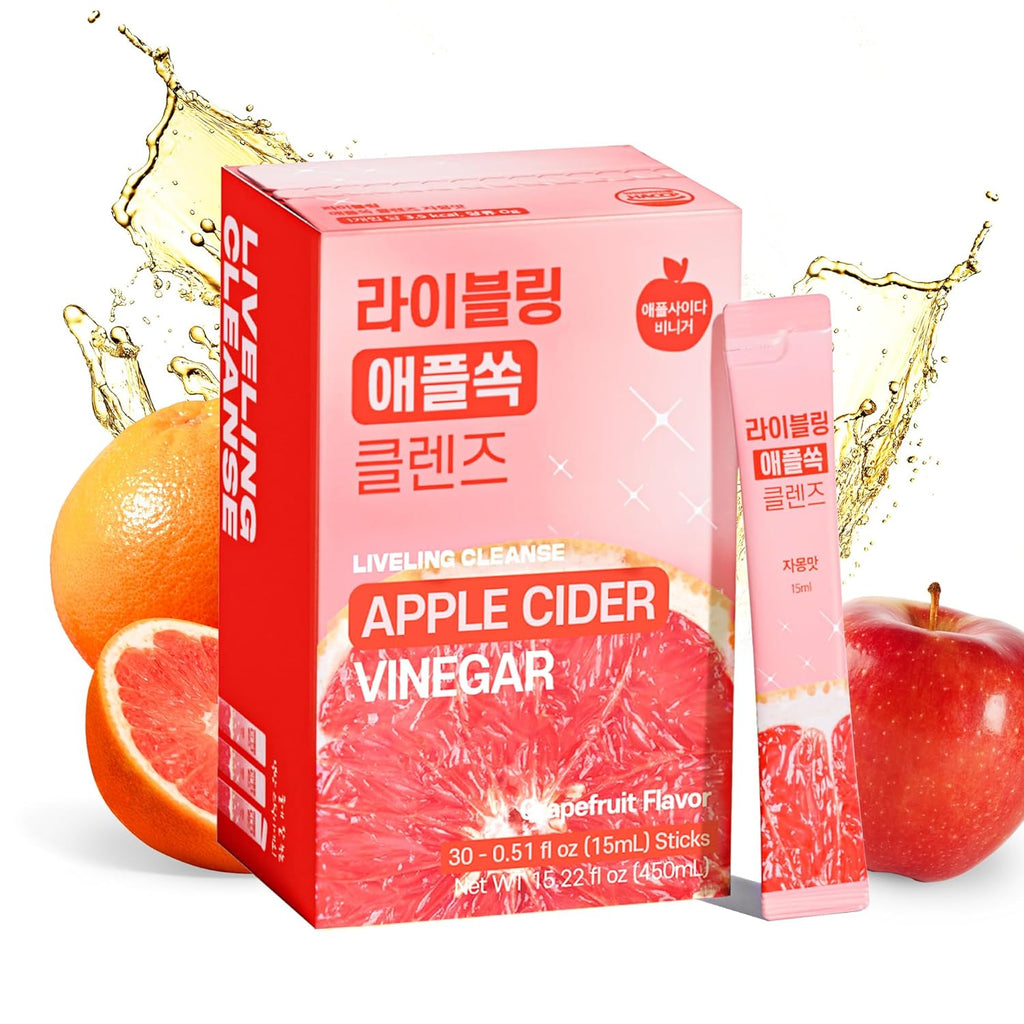 LIVELING] Apple Cider Vinegar Liquid Stick l Grapefruit Flavor, Natural Cleanse with Premium Nutritional Ingredients, pH Balance, Zero Sugar, Easy Cut & Easy Mix (30 Sticks)