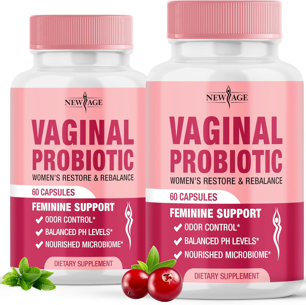 NEW AGE Vaginal Probiotics for Women with Prebiotics, Cranberry Extract, and a Lactobacillus Probiotic Blend, Supports Healthy pH Balance, Odor Control, Vaginal Flora - 120 Capsules