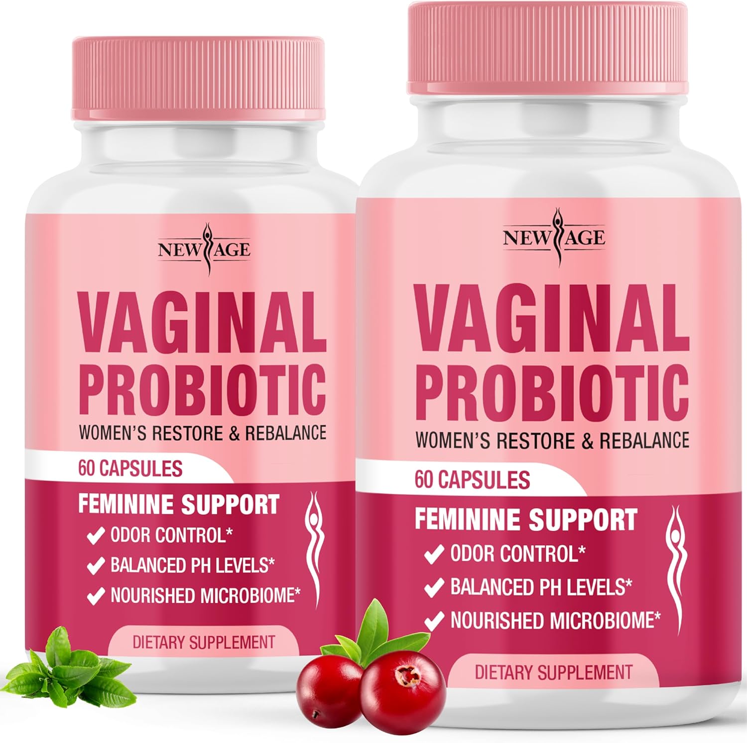 NEW AGE Vaginal Probiotics for Women with Prebiotics, Cranberry Extract, and a Lactobacillus Probiotic Blend, Supports Healthy pH Balance, Odor Control, Vaginal Flora - 120 Capsules
