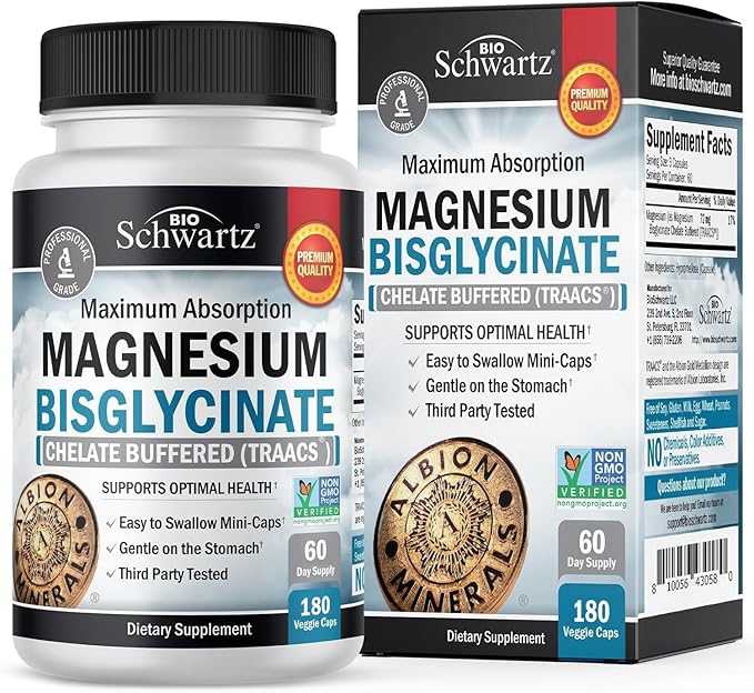 Magnesium Bisglycinate Chelated Supplement - High Absorption Magnesium Supplement for Muscle, Bone & Joint Support - Non-GMO, Non-Laxative, Fully Buffered for Maximum Bioavailability - 180 Capsules
