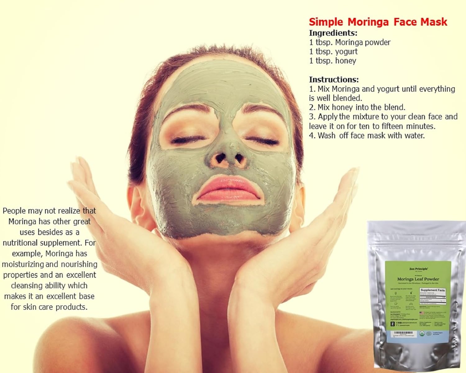 Zen Principle 1 lb. Premium Organic Moringa Oleifera Leaf Powder. USDA Certified Organic.