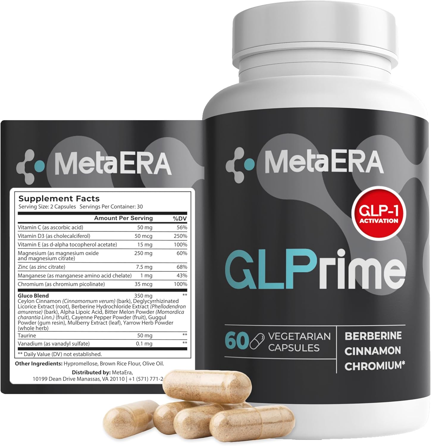 GLPrime GLP-1 Supplement - Natural GLP1 Booster with Berberine, Cinnamon & Chromium - 1 Bottle