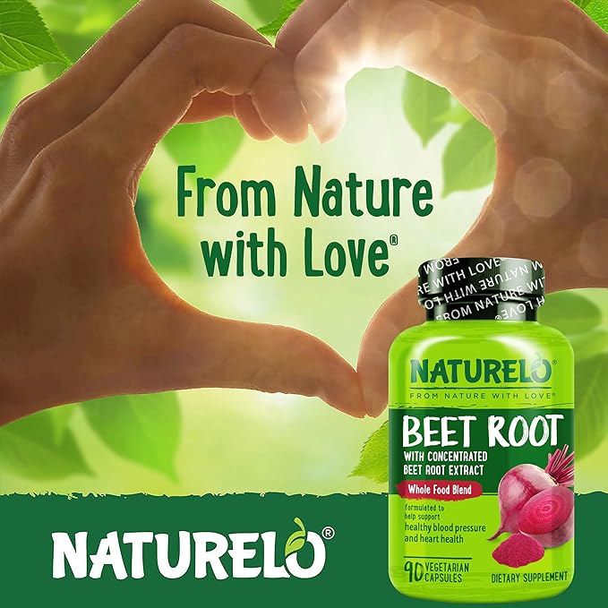 NATURELO Beet Root 90 Capsules – Heart Health & Blood Pressure Support* – 1000mg Beet Root Extract + Whole Food Blend – Non-GMO, Vegan, Gluten-Free