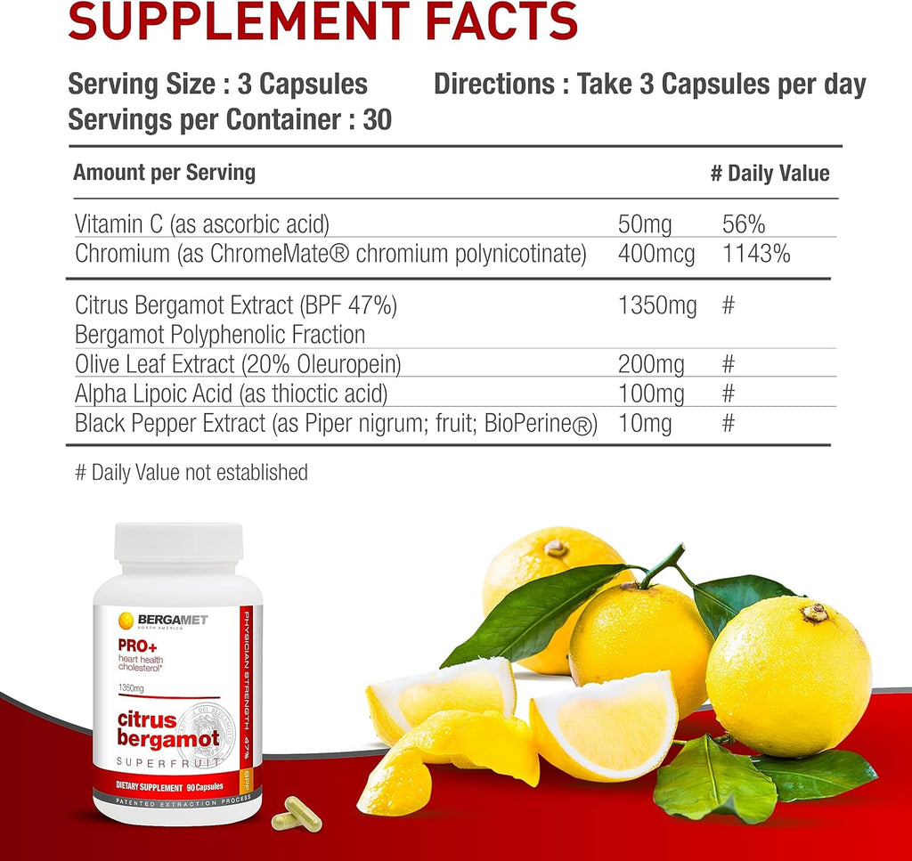 Citrus Bergamot SuperFruit PRO+ with Olive Leaf Extract - 47% BPF - 80% Polyphenols - 675mg per Serving - Worlds Strongest - Backed by Clinical Studies - Made in The USA - 180 Caps