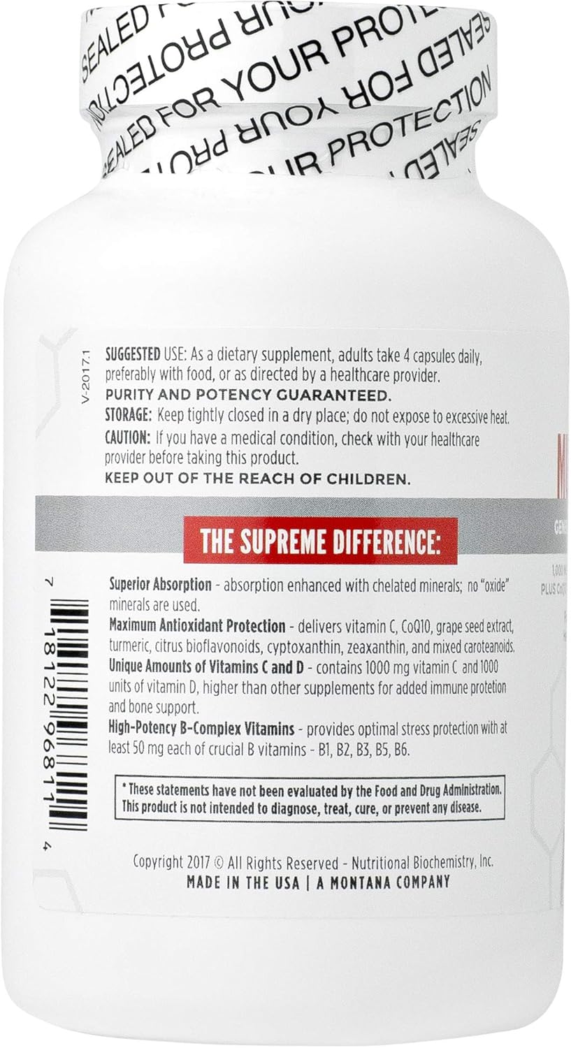 Supreme Daily Multivitamin with Vitamin A, C, D, E, K, B6, and B12 | Multi Mineral Supplement for Men & Women | 120ct Veggie Capsules