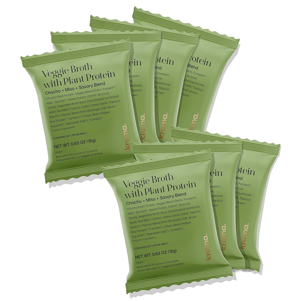 Kroma Vegan Vegetable Broth Powder w/ Plant Protein 7 Servings Travel Packs, 4.5 Oz – Red Miso Blend, Vegetables, Turmeric & Chocho Plant Protein Vegetable bouillon powder– Non-GMO Veg Stock – Makes Nourishing Soups and Stews