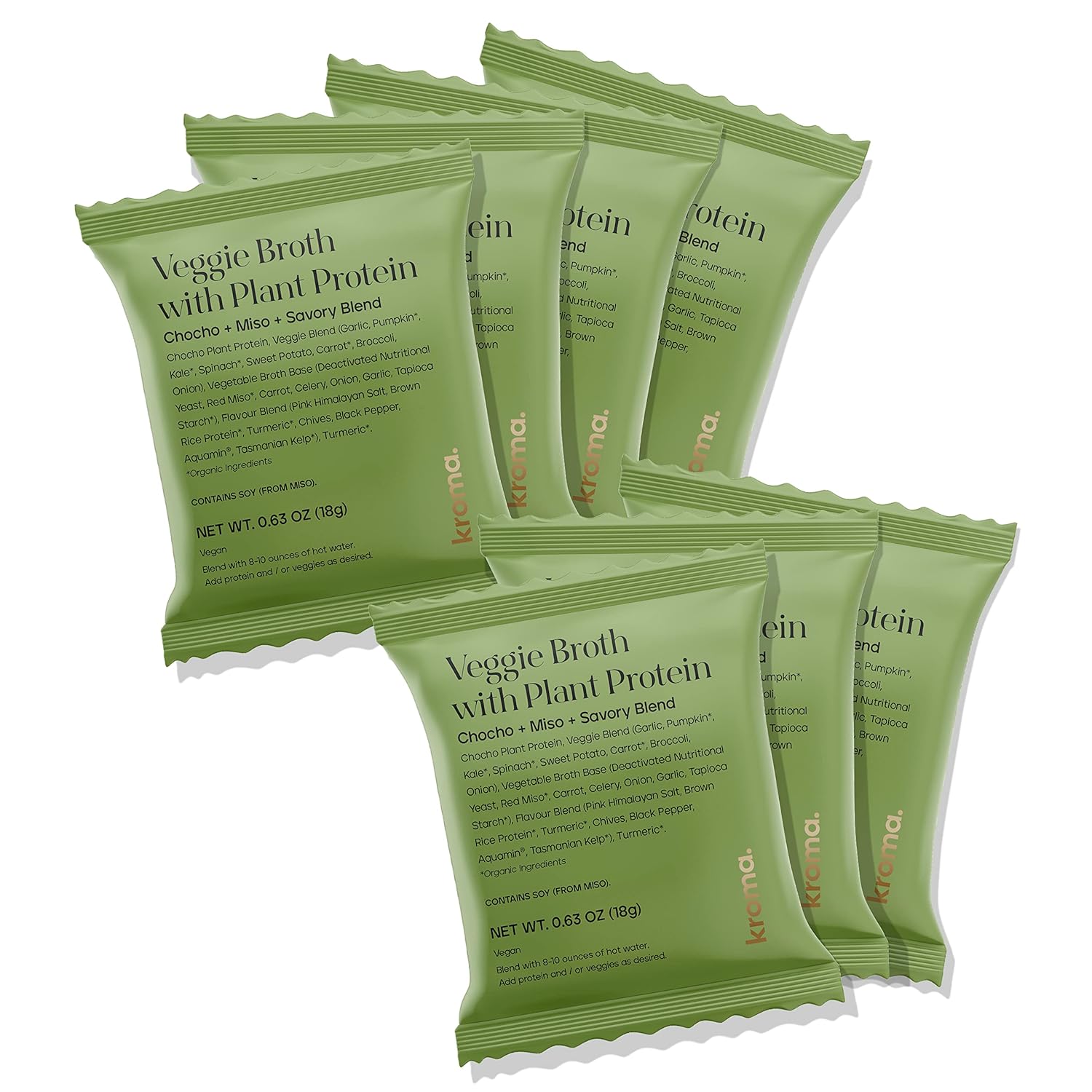 Kroma Vegan Vegetable Broth Powder w/ Plant Protein 7 Servings Travel Packs, 4.5 Oz – Red Miso Blend, Vegetables, Turmeric & Chocho Plant Protein Vegetable bouillon powder– Non-GMO Veg Stock – Makes Nourishing Soups and Stews