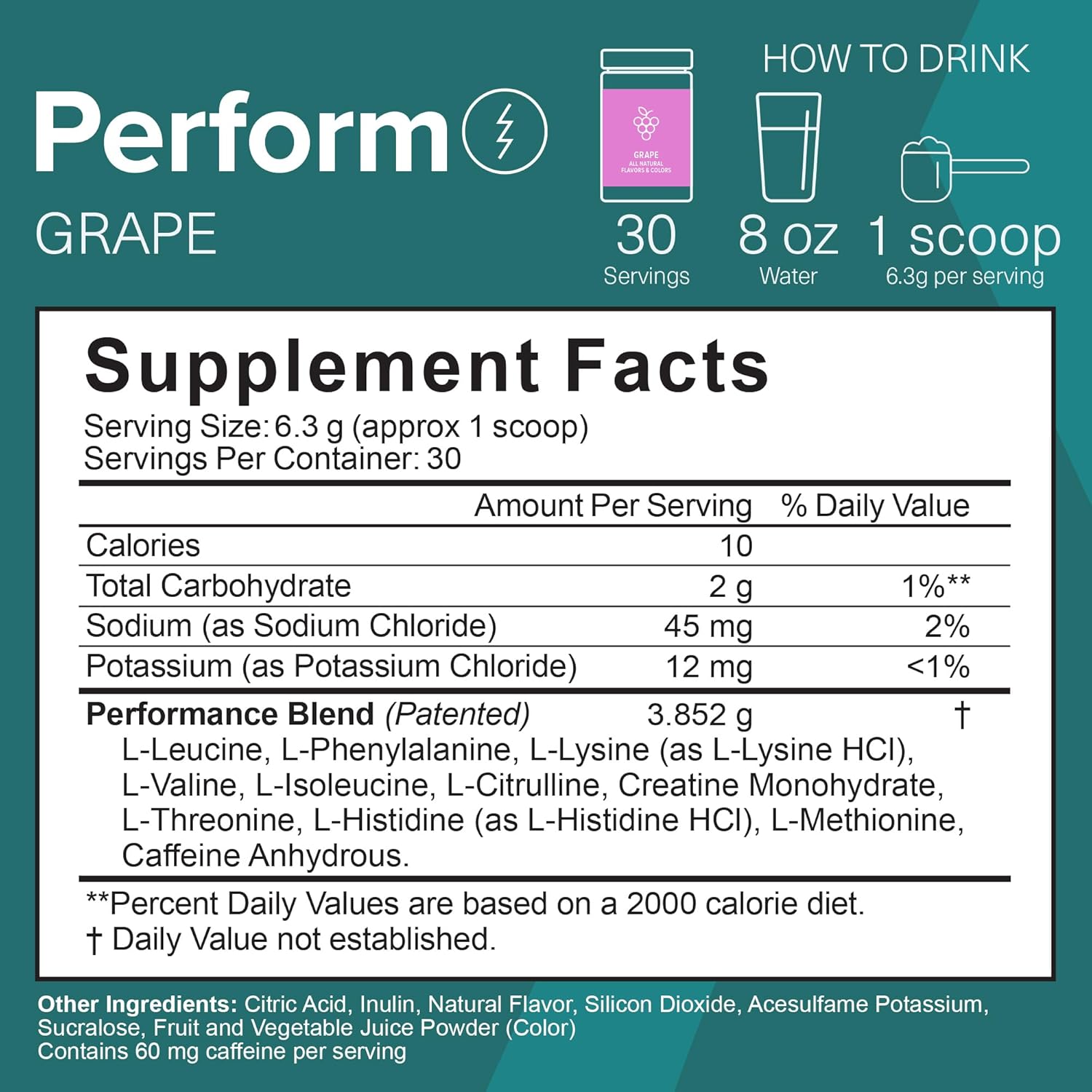 The Amino CO. - Perform Pre Workout Powder Supplement with Pure EAA Amino Acids & Natural Flavor, Stevia Sweetened Preworkout Energy Boost for Men & Women - Grape (6.7 oz)