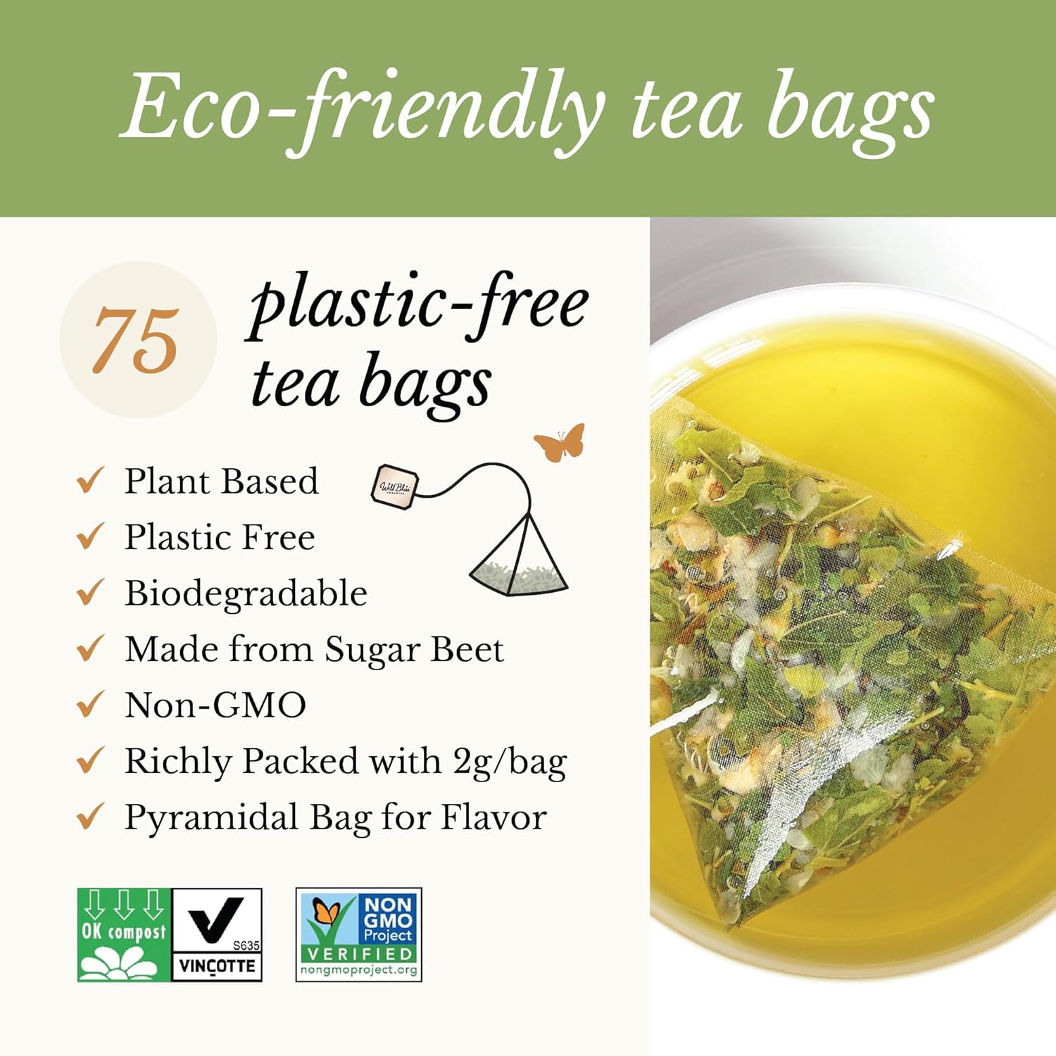 Organic Wild Hawthorn Leaf and Flower Herbal Tea - Caffeine Free - Pharmacopoeia Potency - 75 Plant Based Tea Bags
