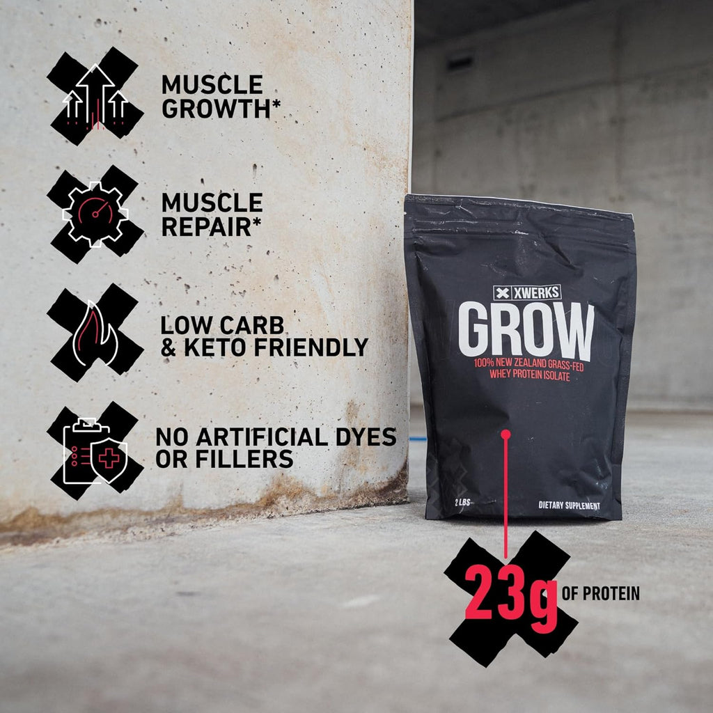 Xwerks Grow 100% New Zealand Grass Fed Whey Protein, 23g Pure Isolate Protein Powder Per Serving, All Natural Paleo and Keto Friendly, Soy Free Gluten Free Easy to Digest, Peanut Butter, 30 Servings