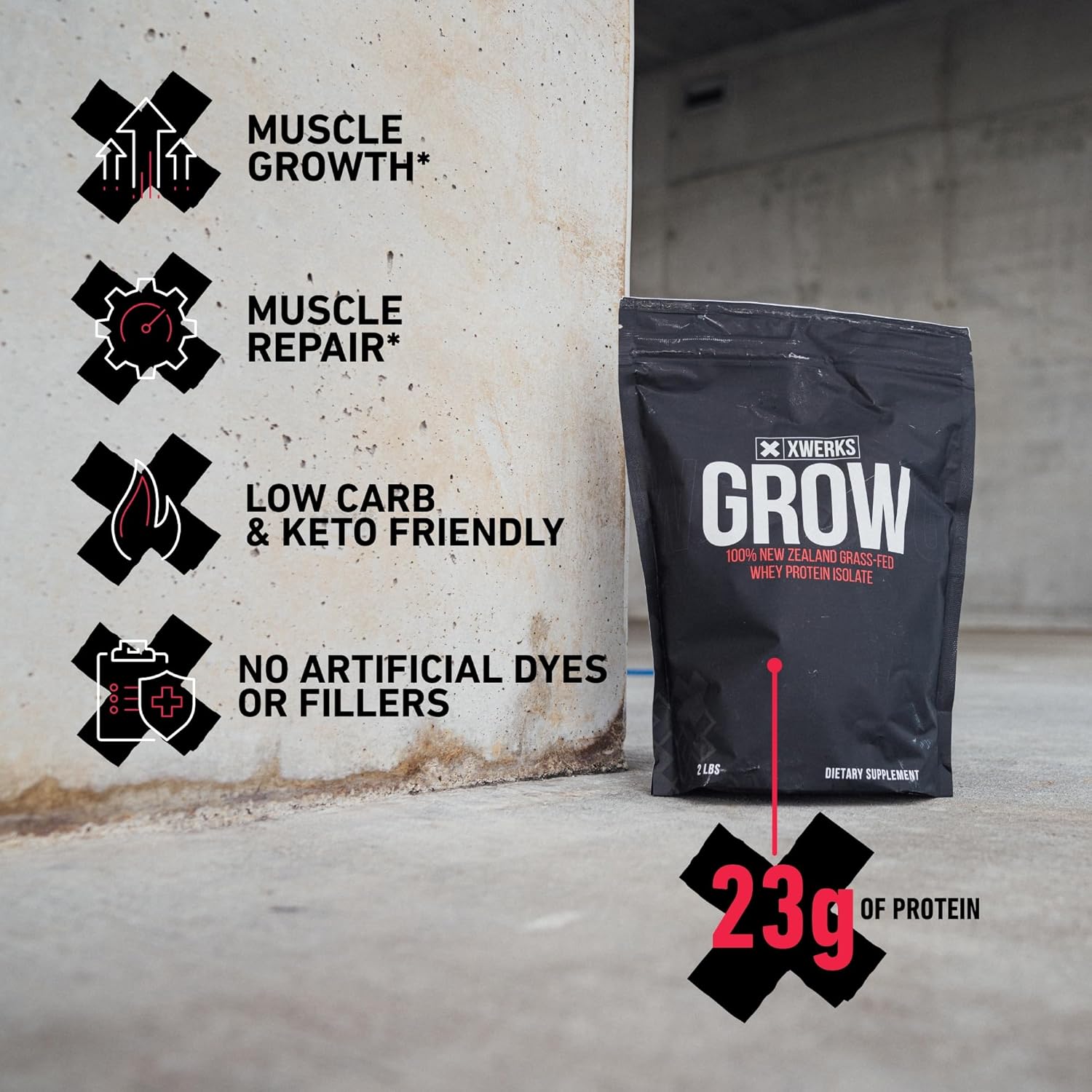 Xwerks Grow 100% New Zealand Grass Fed Whey Protein, 23g Pure Isolate Protein Powder Per Serving, All Natural Paleo and Keto Friendly, Soy Free Gluten Free Easy to Digest, Peanut Butter, 30 Servings