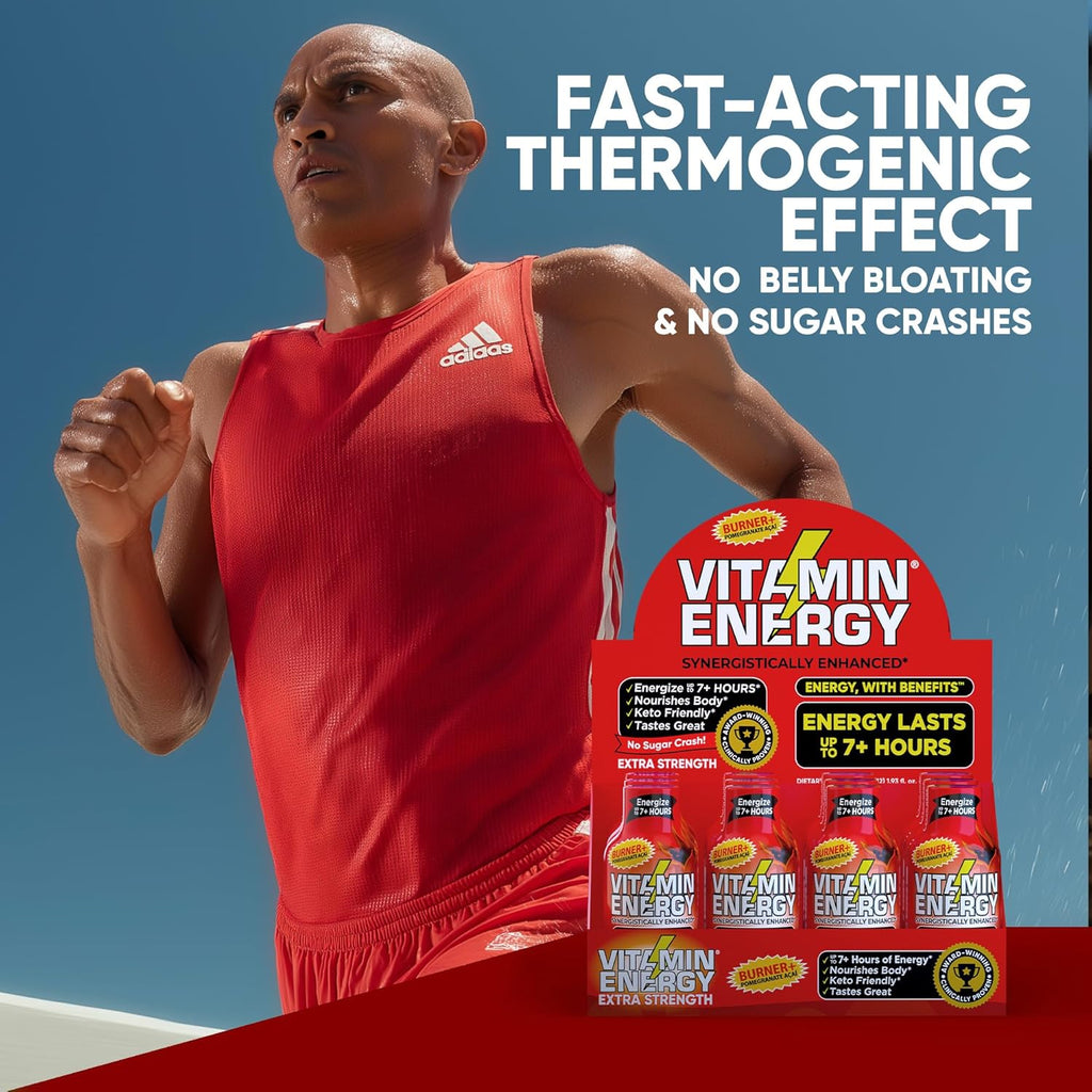 Vitamin Energy Burner+ Extra Strength Energy Shot Pomegranate Açaí 48 Pack, 260mg Natural Caffeine, 25mg Ketones, Green Tea, EGCG, Metabolism, Endurance, Zero Sugar, Gluten-Free, Vegan, 1.93 fl oz