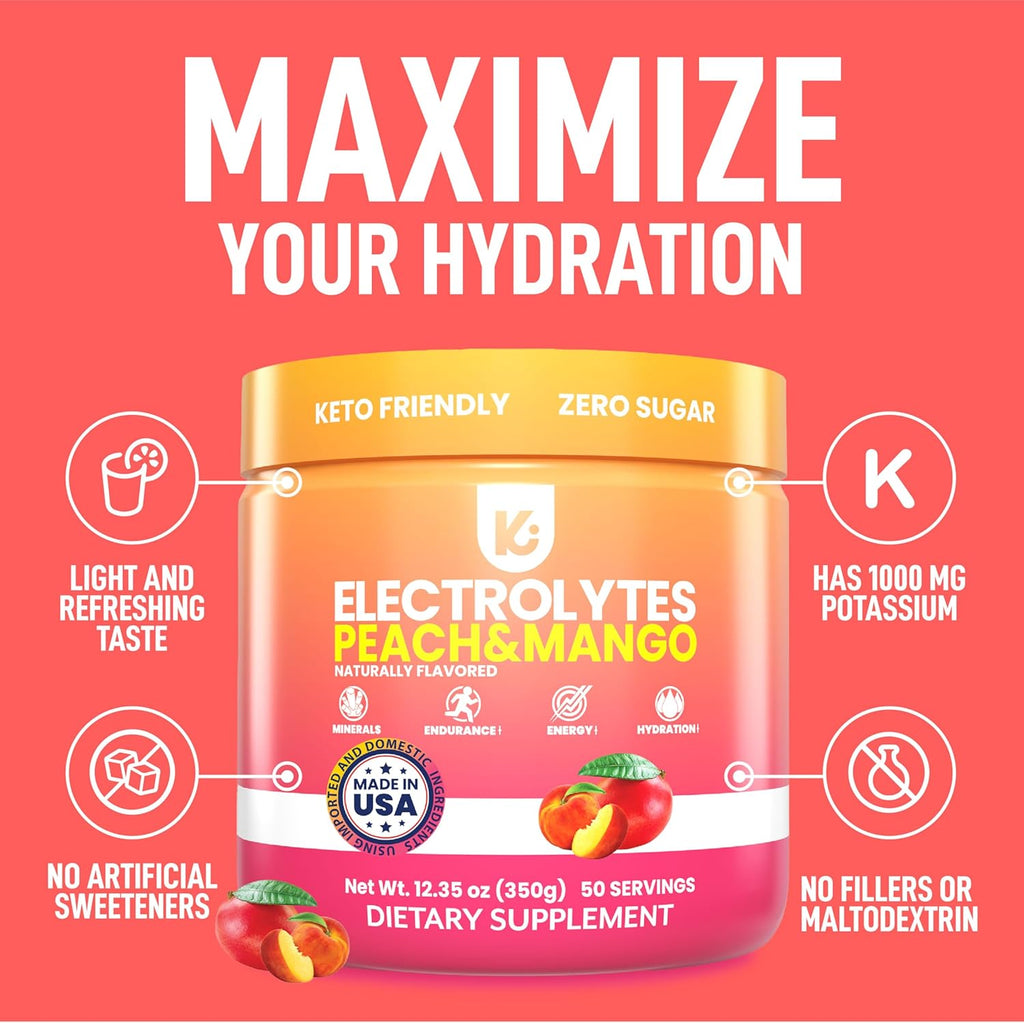 Keppi Electrolytes Powder – Peach Mango Flavor – No Sugar Hydration Supplement with Potassium, Magnesium, Sodium – 50 Servings – Keto, Vegan, Fasting-Friendly, Zero Calorie Electrolyte Drink