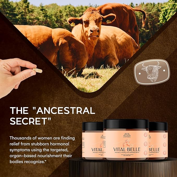 Vital Belle Grass Fed Beef Organ Supplement for Women – Nutrients from Bovine Liver, Heart & Kidney – Balanced Energy & Daily Wellness Support – 60 Grassfed Capsules – Pasture-Raised Organ Blend