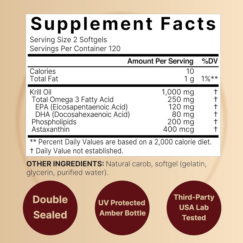NatureBell Antarctic Krill Oil 1000mg Supplement, 240 Softgels, Natural Source of Omega-3s, EPA, DHA and Astaxanthin - No Aftertaste - Support Heart Health, Mercury Free & Non-GMO