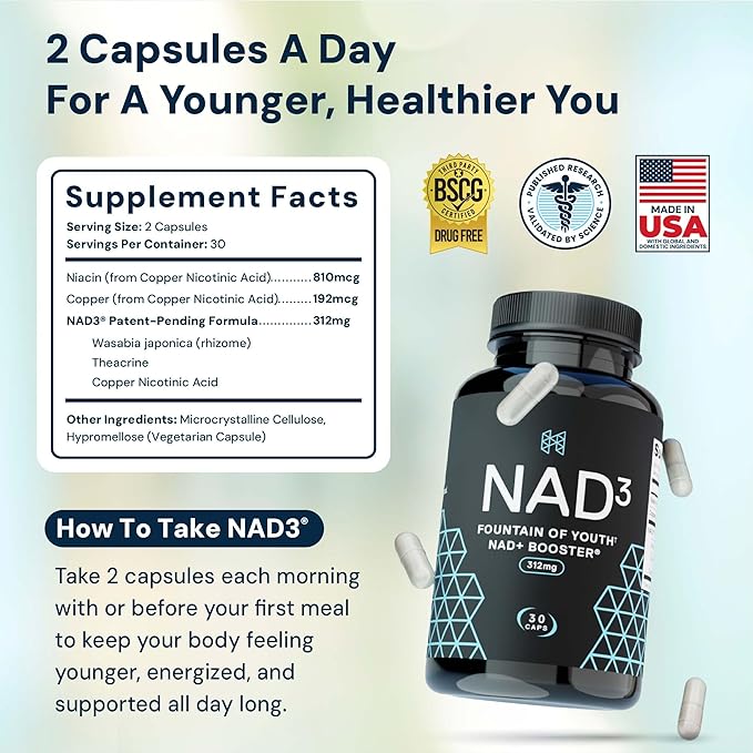 HPN NAD+ Booster – Nicotinamide Riboside Alternative (NAD3) for Men & Women | Anti Aging NRF2 Activator, 312 mg per Serving – Natural Energy Supplement for Longevity & Cellular Health, 30 Veggie Pills