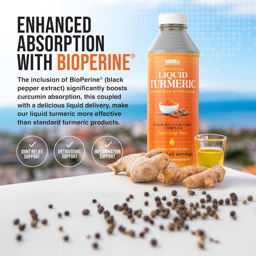 Advanced Liquid Turmeric – High Absorption Curcumin with Black Pepper & Vitamin D3 for Maximum Bioavailability – Joint, Inflammation & Immune Support – 20 fl oz