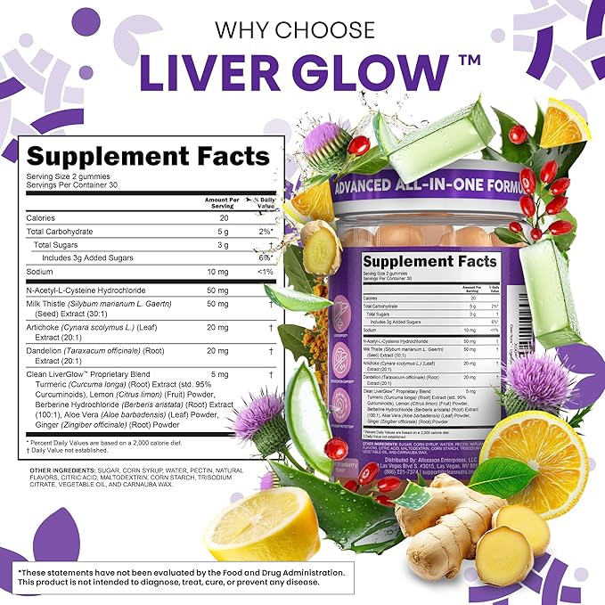 Clean Nutra Milk Thistle NAC Supplement N Acetyl Cysteine Artichoke Dandelion Root Turmeric Berberine Ginger Curcumin Gut Health Metabolism Detox & Cleanse 60 Gummies