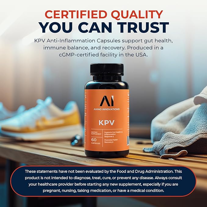 Amino Innovations KPV Peptide Supplement with Lysine–Proline–Valine for Immune Support, Gut Health, and Overall Wellness - Non-Stimulant, Hormone-Free Formula for Daily Use - 60 capsules (30 servings)