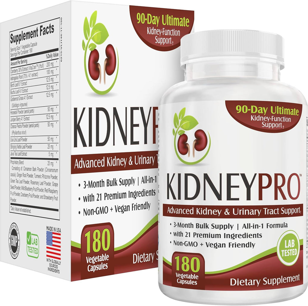 Kidney-PRO (3-Month) with 21 Active Kidney Health Supplements | All-in-1 Formula | Urinary Tract & Renal Health Supplement | Advanced Kidney Support for Men & Women | 90-Day Bulk Supply | 180 Capsules