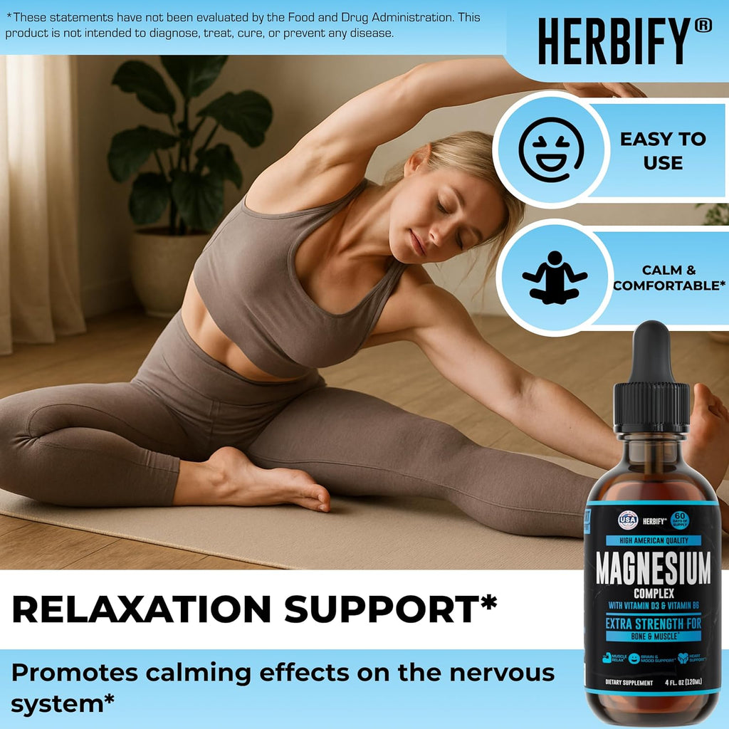 Magnesium Complex Drops - Magnesium Glycinate Liquid Citrate L-Threonate Complex with Vitamin D Vitamin B6 Vitamin C - Potassium supplement for Muscle, Mood, Heart & Nerve Support – Made in USA - 4 Oz