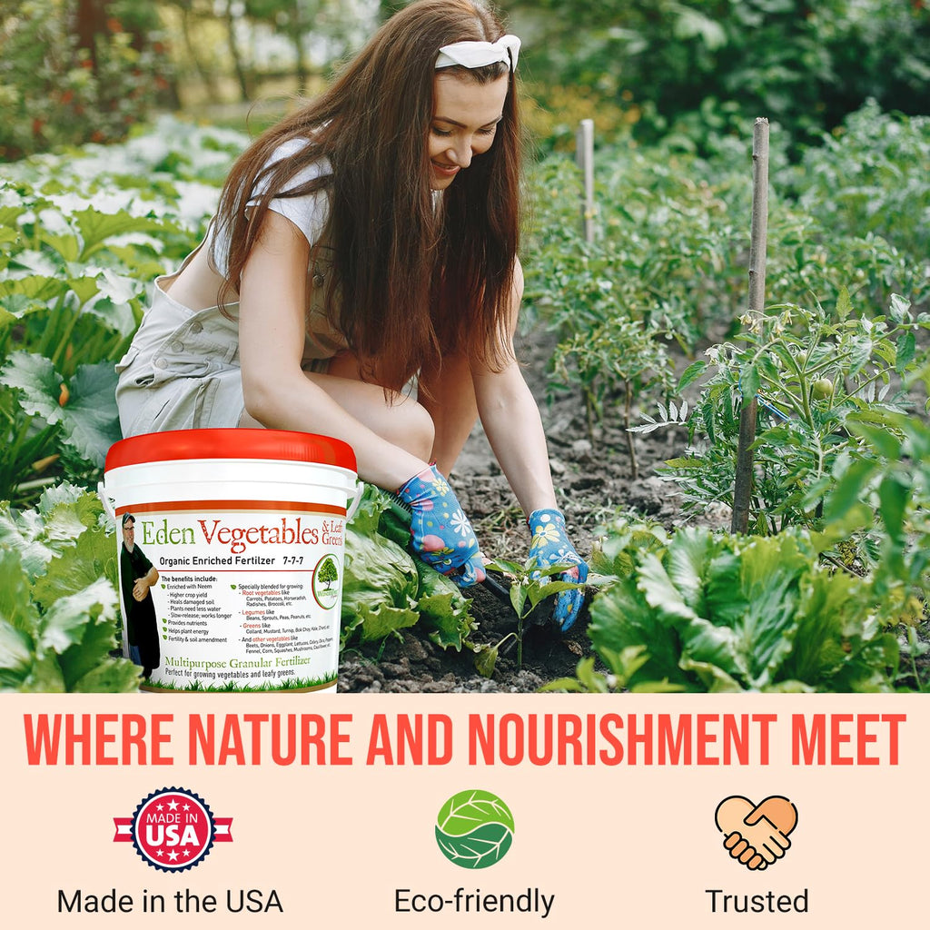 Eden Vegetables & Leafy Greens Organic Enriched Fertilizer - Neem Plant Food 7-7-7 Enriched Formula for Perfect Nitrogen, Phosphorous & Potassium Balance (5 lbs)