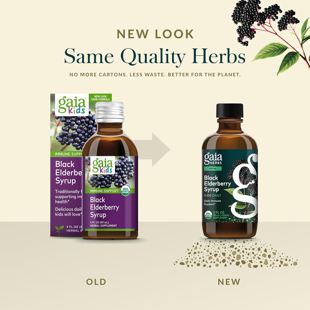 Gaia Herbs GaiaKids Black Elderberry Syrup - Delicious Immune Support Supplement for Kids - with Organic Black Elderberries and Honey - USDA Certified - 3 Fl Oz